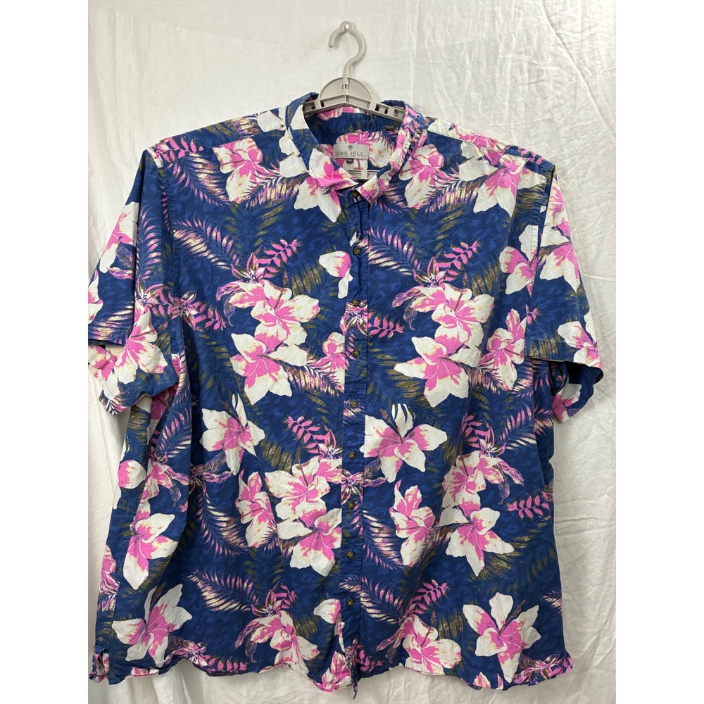 Oak Hill Shirt Mens 5XLT Blue Pink Tropical Floral Cotton Button Down Tall Big